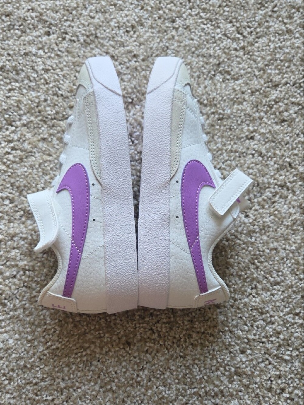 Nike Kids White Sneakers with Purple Swoosh and Strap - Picture 8 of 8
